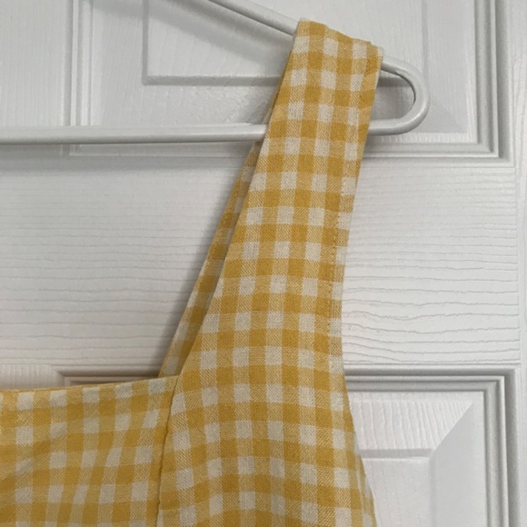 Old Navy Square Neck Linen Blend Mini Dress Yellow Gingham M Petite - Picture 7 of 16